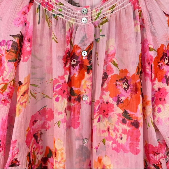Sundance Sheer Silk Pink Floral Top SZ Medium Lightweight Cottagecore GUC - Picture 3 of 7